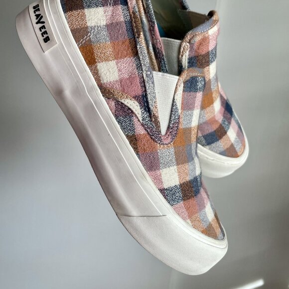 SeaVees Baja Slip On Platform Sneakers Size 6 Chai Check Flannel Plaid - Picture 15 of 16